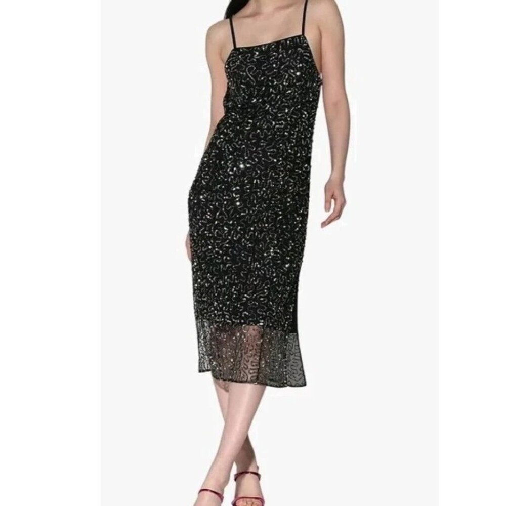 Walter Baker Midi Slip Dress Sequined Mesh Off Duty Model Chic Cocktail Glam 0